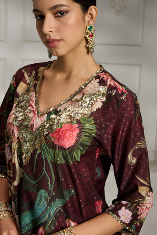Maroon floral printed tunic