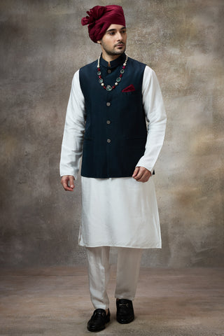 Blue solid koti with kurta set