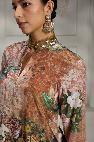 Orange printed tunic set