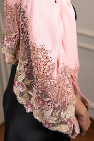 Peach english daisy wool silk stole