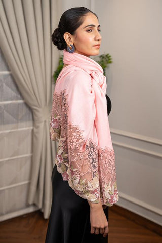Peach english daisy wool silk stole