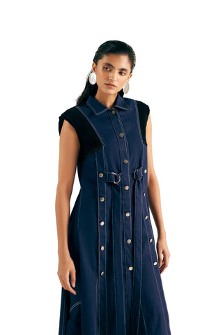 Sleeveless Trench Modern Denim - Blue Denim Trench by Essé