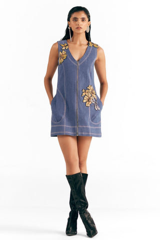 Floral Denim Dress Artistic Denim - Multicolor Dress by Essé
