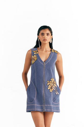 Floral Denim Dress Artistic Denim - Multicolor Dress by Essé