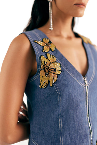 Floral Denim Dress Artistic Denim - Multicolor Dress by Essé