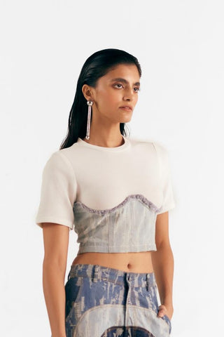 Denim Top Casual Wear - Blue Colourblock Top by Essé
