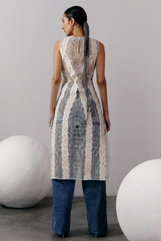 Kurta with Linen Cords Modern Ethnic - Ivory Linen Kurta by Essé
