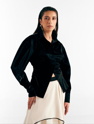 Ruched Shirt Evening Wear - Gray Reflective Shirt by Essé