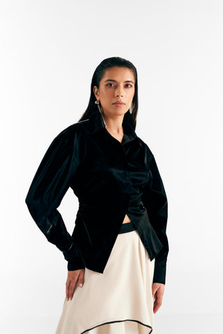 Ruched Shirt Evening Wear - Gray Reflective Shirt by Essé