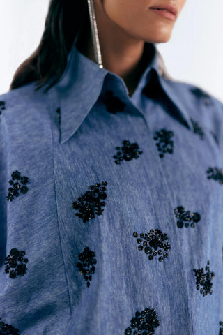 Embellished Shirt Glamour Wear - Blue Denim Shirt by Essé