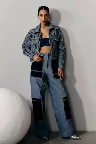 Denim Jacket Street Wear - Blue Denim Applique Jacket by Essé