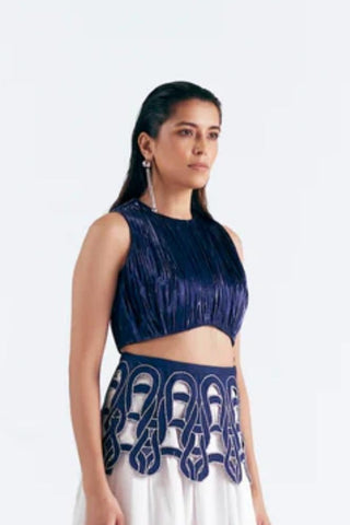 Ruches Top Evening Wear - Navy Metallic Top by Essé
