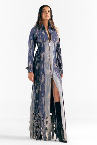 Denim Slit Dress Modern Denim - Blue Triple Slit Dress by Essé