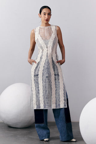 Kurta with Linen Cords Modern Ethnic - Ivory Linen Kurta by Essé