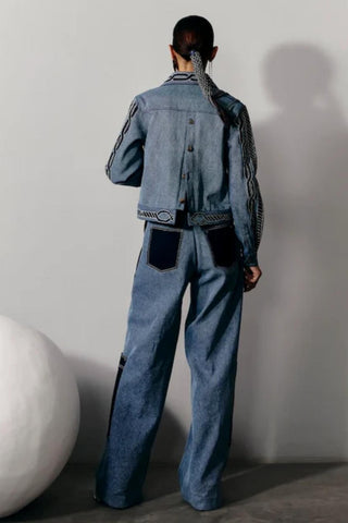 Denim Jacket Street Wear - Blue Denim Applique Jacket by Essé