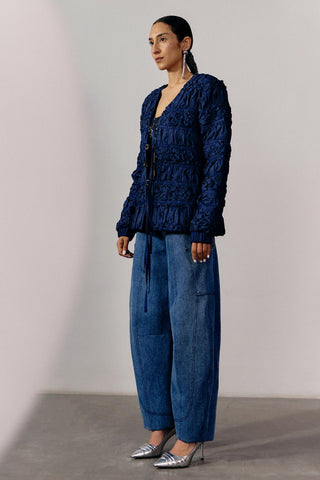 Smocking Jacket Modern Denim - Blue Denim Smocking Jacket by Essé