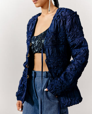 Smocking Jacket Modern Denim - Blue Denim Smocking Jacket by Essé