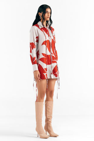 Shirt Dress Feminine Wear - Ivory Floral Dress by Essé