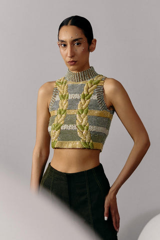 Striped Crop Top Holiday Wear - Multicolor Knit Top by Essé