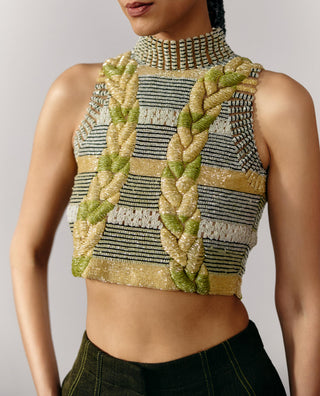 Striped Crop Top Holiday Wear - Multicolor Knit Top by Essé