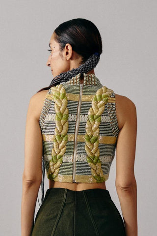 Striped Crop Top Holiday Wear - Multicolor Knit Top by Essé