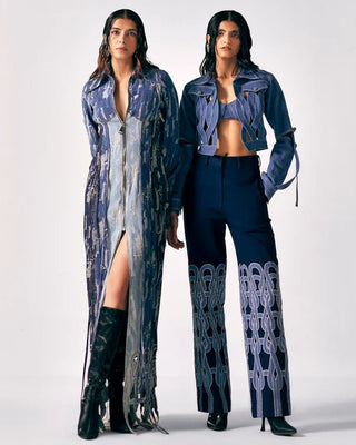 Applique Trousers Artisanal Denim - Blue Denim Pant by Essé