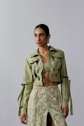 Denim Jacket Modern Wear - Green Denim Loop Jacket by Essé