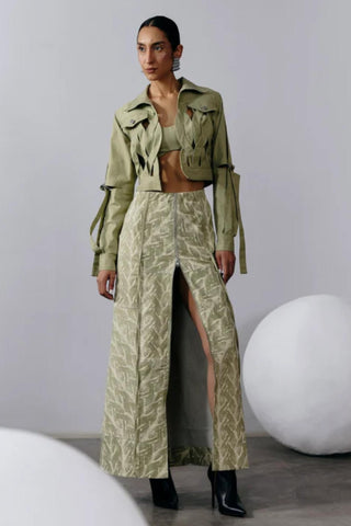 Printed Skirt Artistic Wear - Green Printed Skirt by Essé