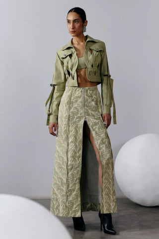 Denim Jacket Modern Wear - Green Denim Loop Jacket by Essé