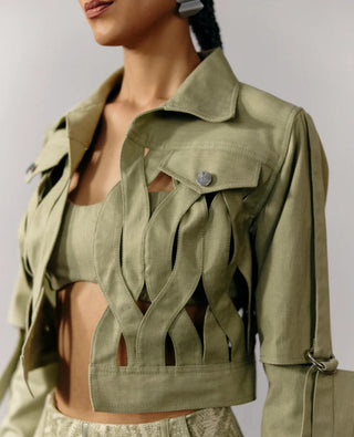 Denim Jacket Modern Wear - Green Denim Loop Jacket by Essé