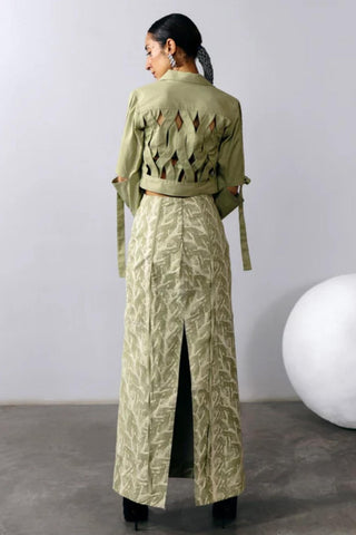 Printed Skirt Artistic Wear - Green Printed Skirt by Essé