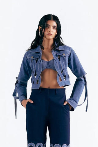 Applique Trousers Artisanal Denim - Blue Denim Pant by Essé