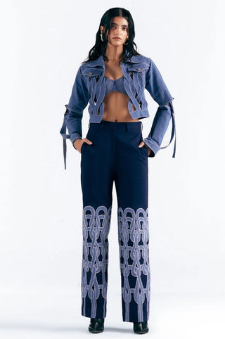 Applique Trousers Artisanal Denim - Blue Denim Pant by Essé