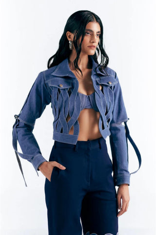 Cut Out Jacket Edgy Wear - Blue Denim Jacket by Essé