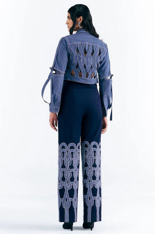 Applique Trousers Artisanal Denim - Blue Denim Pant by Essé