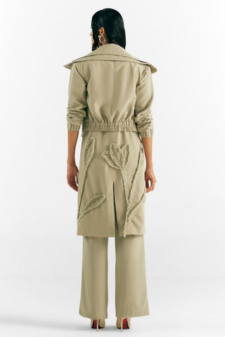 Bomber Trench Fusion Wear - Green Floral Trench by Essé