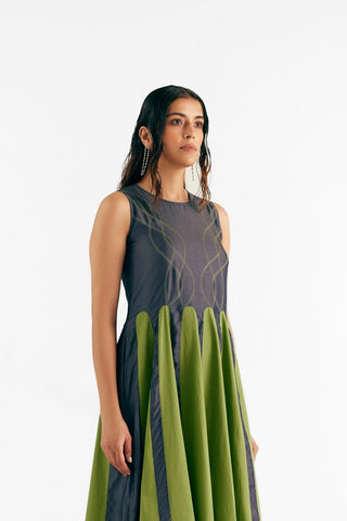 Contrast Stitch Dress Modern Wear - Blue Contrast Dress by Essé