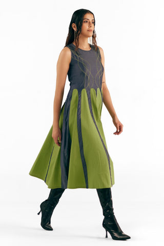 Contrast Stitch Dress Modern Wear - Blue Contrast Dress by Essé