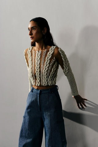 Knit Blouse Elegant Wear - Ivory Knit Blouse by Essé