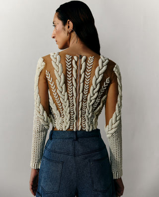 Knit Blouse Elegant Wear - Ivory Knit Blouse by Essé