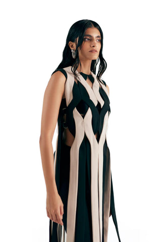 Panelled Vest Artisanal Wear - Ivory Knit Vest by Essé
