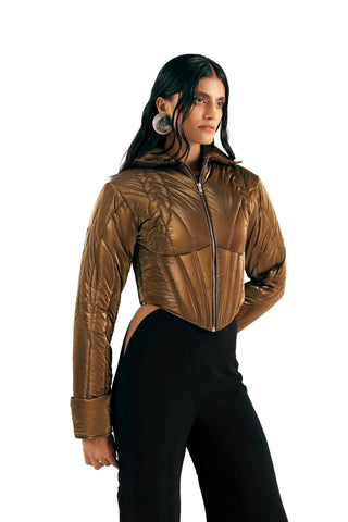 Puffer Jacket Winter Wear - Brown Knit Puffer by Essé