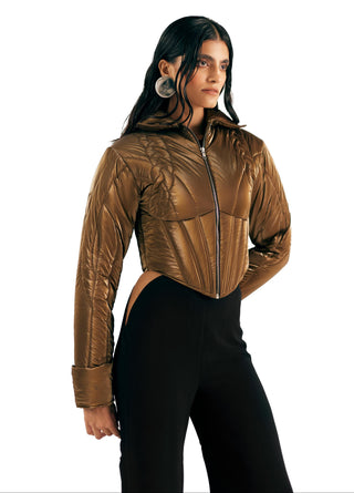 Puffer Jacket Winter Wear - Brown Knit Puffer by Essé