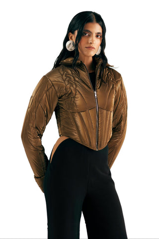 Puffer Jacket Winter Wear - Brown Knit Puffer by Essé