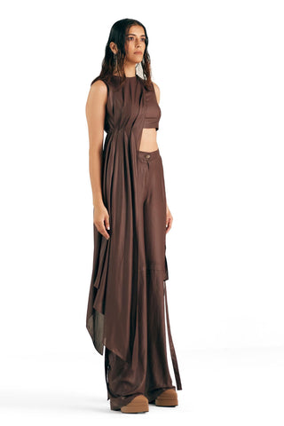 Draped Top Edgy Wear - Brown Leather Draped Top by Essé
