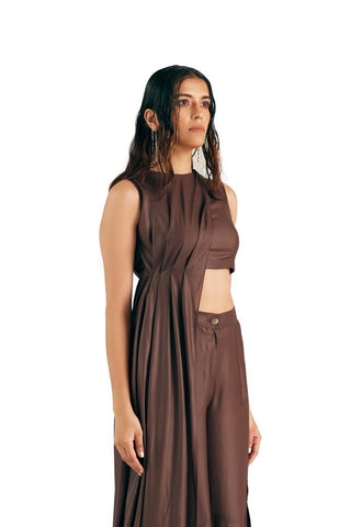 Draped Top Edgy Wear - Brown Leather Draped Top by Essé
