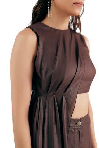 Draped Top Elegant Wear - Brown Mahogany Trousers by Essé