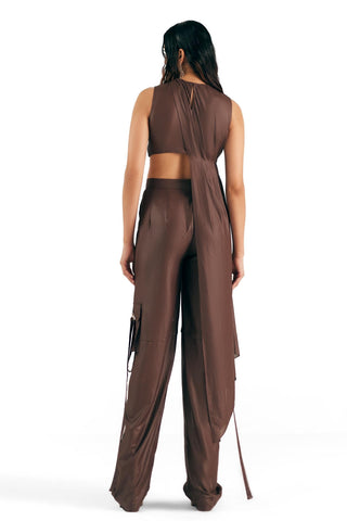 Draped Top Edgy Wear - Brown Leather Draped Top by Essé