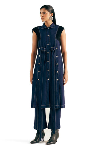 Sleeveless Trench Modern Denim - Blue Denim Trench by Essé