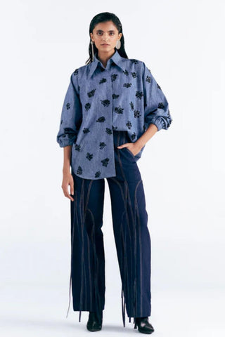 Embellished Shirt Glamour Wear - Blue Denim Shirt by Essé